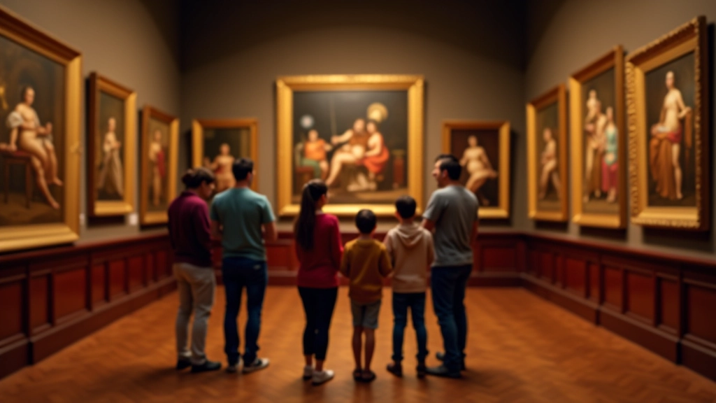 Museum gallery with family exploring Renaissance paintings