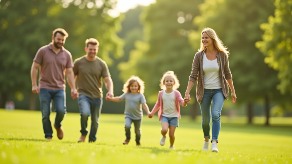 Family group of adults and teenagers enjoying outdoor lawn games in a community park setting with picnic blankets nearby