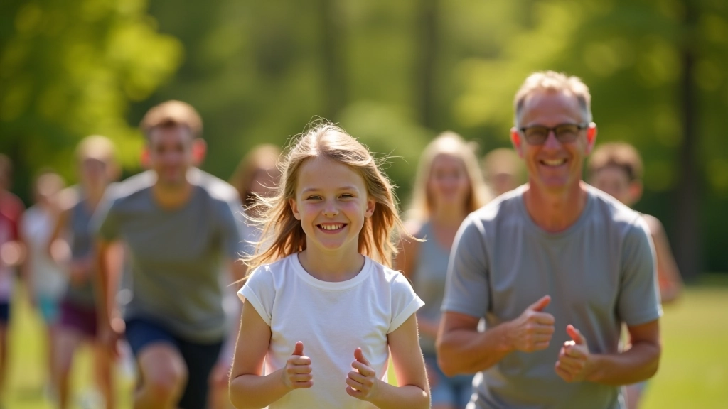 Community sports day with families playing relay races
